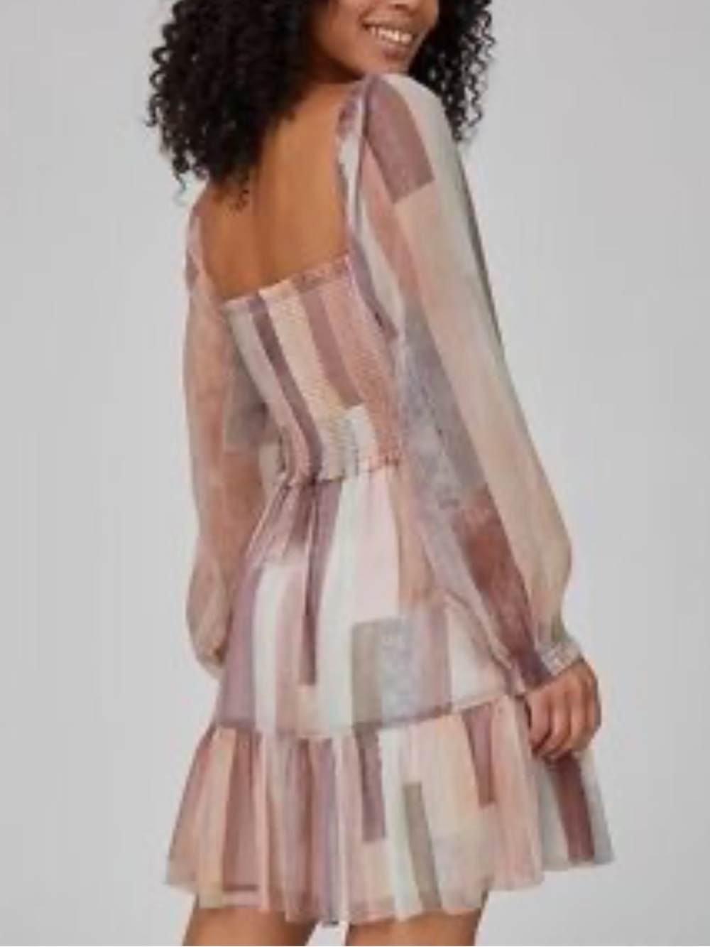 Aritzia Smocked Patchwork Mini Dress — Mauve & Blush Tones size S - Picture 13 of 14
